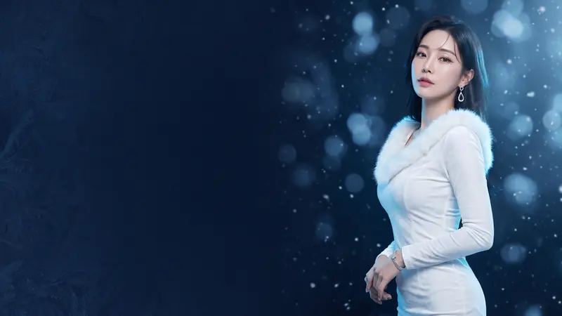 눈 내리는 배경의 흰 드레스 여성 – 짱구카지노 아이스 리뉴얼